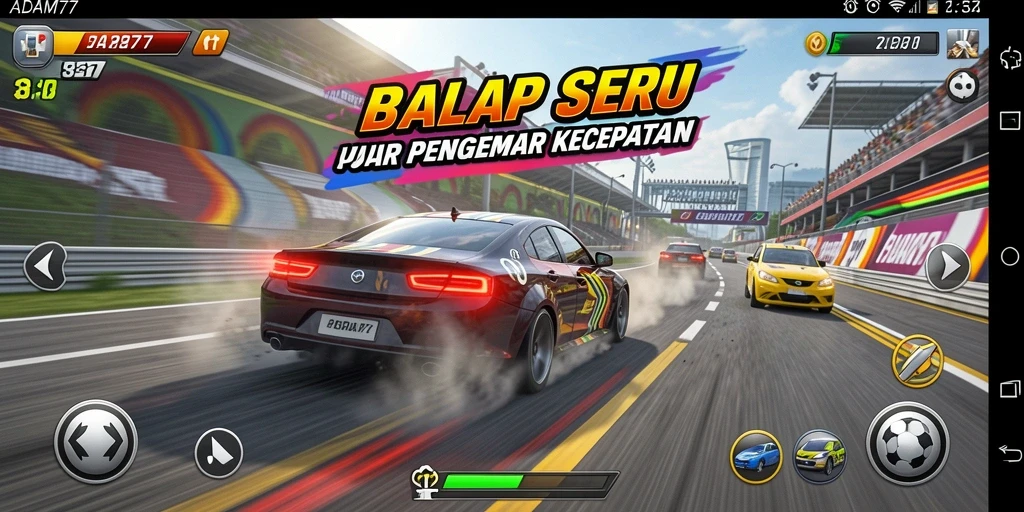 Screenshot gameplay ADAM77 yang menunjukkan keseruan balapan.