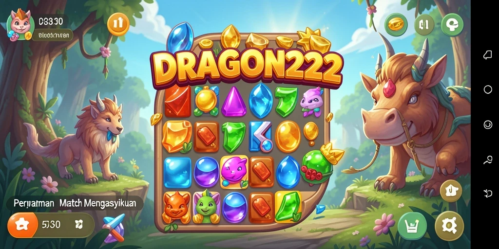 Tampilan menyenangkan dari gameplay Match-3 di DRAGON222.