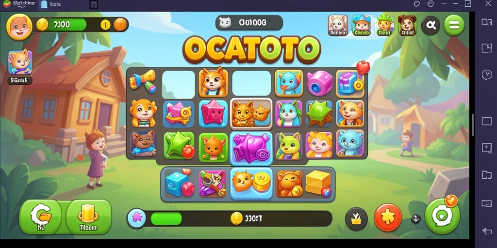 Screenshot utama OCATOTO menampilkan warna-warni gameplay Match-3 yang menarik.