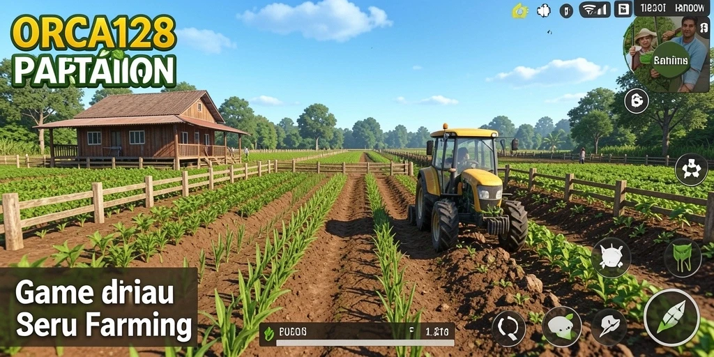 Tampilan gameplay seru yang memperlihatkan aktivitas bertani di ORCA128.