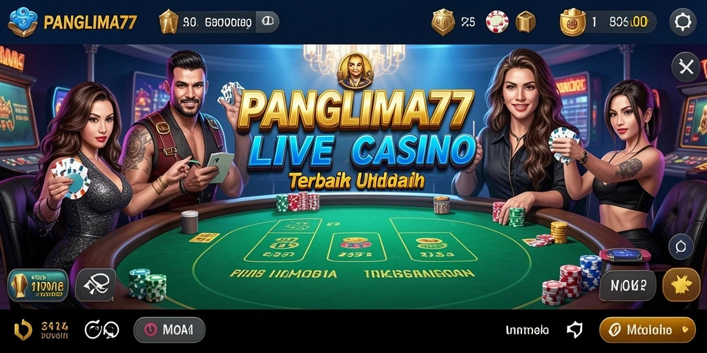 Screenshot permainan <strong>PANGLIMA77</strong> yang menampilkan dealer langsung dan pemain berinteraksi.