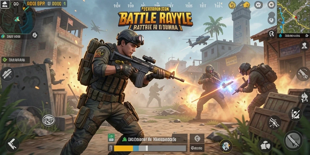 Tangkapan layar gameplay QQRP menampilkan pertempuran seru di arena Battle Royale.