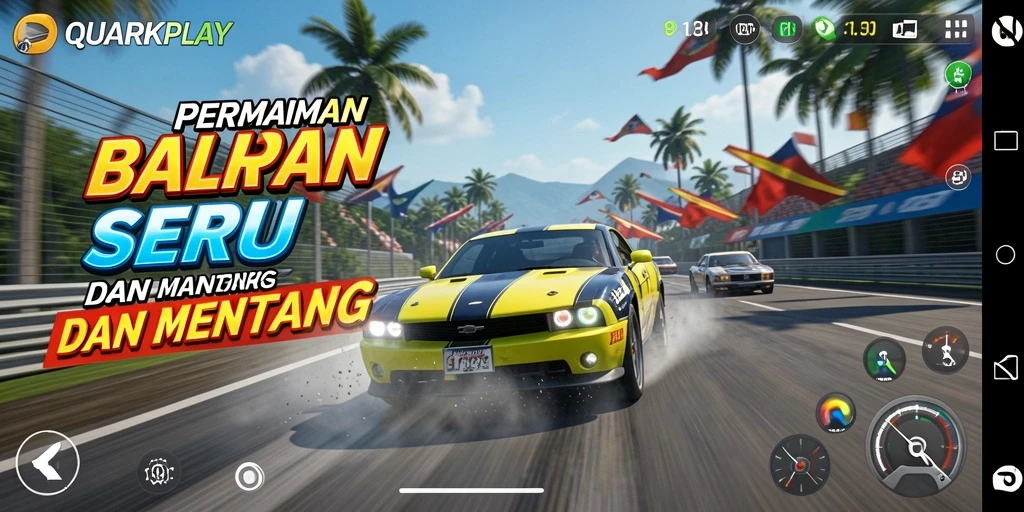 Tampilan gameplay menegangkan di trek balapan QUARKPLAY.