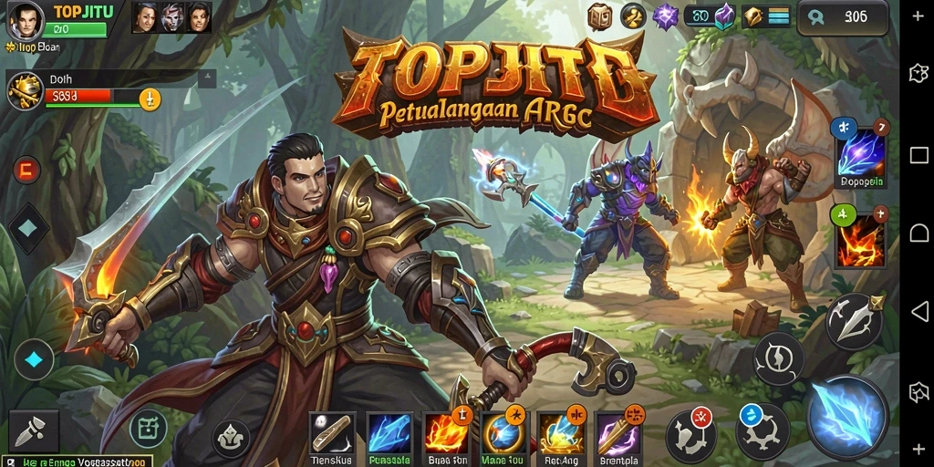 Screenshot gameplay menunjukkan pertarungan seru di dunia fantasi ARPG.